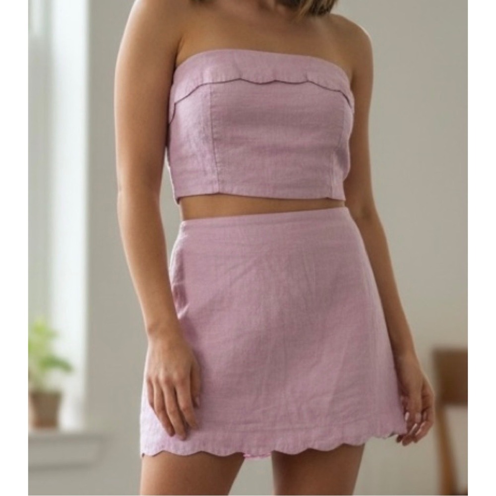 Abercrombie & Fitch Lilac Scallop Hem Linen Mini Skirt Top 2 Piece Set Small